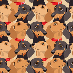 Dog Dachshund breed. Animal seamless pattern, background, print. Vector illustration