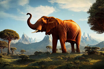 Beautiful landscape with an elephant.