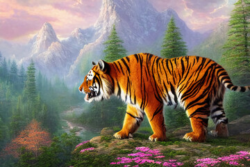 Beautiful landscape with a tiger.