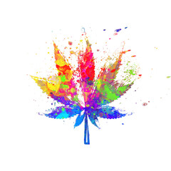 Fototapeta na wymiar Watercolor Abstract weed leaf, Colorful cannabis Illustration, marijuana leaf Drawing, pot, ganja, Cannabis, weed, marijuana