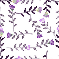 Decorative floral wallpaper. Folk flower seamless pattern in naive art style.