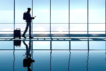 AI-generated Image Of A Young Man With Luggage At An Airport Terminal