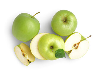 Ripe green apples isolated on white background