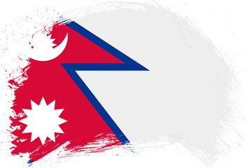 Distressed stroke brush painted flag of nepal on white background - obrazy, fototapety, plakaty