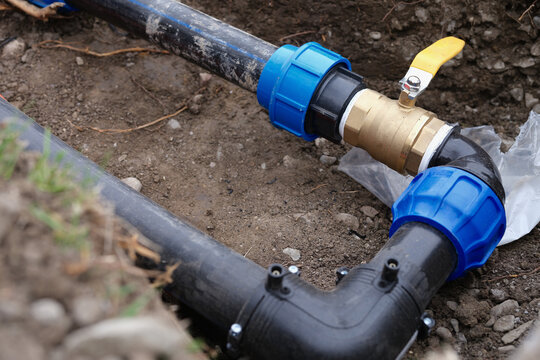 PVC outdoor plumbing system for house water supply.