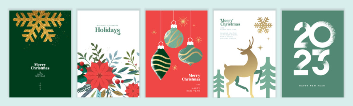 2023 Merry Christmas and Happy New Year greeting cards set. Vector illustration concepts for background, greeting card, party invitation card, website banner, social media banner, marketing material.
