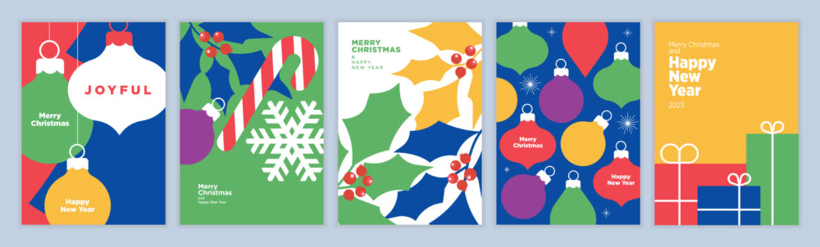Christmas and New Year greeting cards set. Modern vector illustration concepts for greeting card, website and mobile website banner, party invitation card, posters, social media banners.