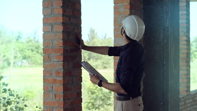 engineer architect check blueprints. builder contractor on construction site