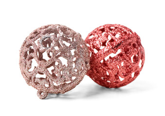 Shiny Christmas balls on white background
