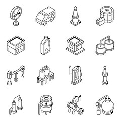 Pack of Oil Factory Isometric Line Icons    © Vectors Market