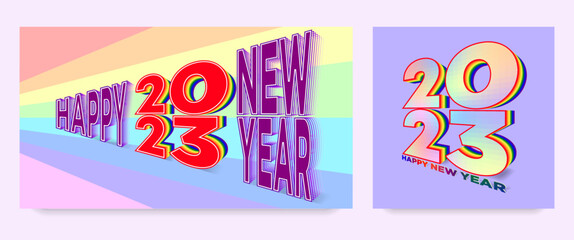Happy new year 2023 design template for LGBTQ Pride. Lesbian, gay, bisexual, transgender concept. LGBTQ rainbow 2023 new year greeting concept for background, banner, clipart, wallpaper.