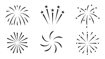 Firework line icon set, happy new year firework. Vector