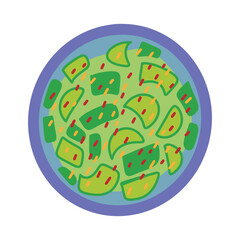 Chinese smashed cucumber salad. Traditional Asian food dish. China vegan street food. Simple hand drawn doodle vector illustration isolated on white background