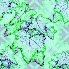 Seamless pattern. Leaves on a watercolor background. Plant wallpaper. Use printed products, signs, posters, postcards, packaging, printing on fabric.