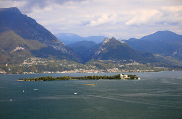 View of the Island Garda (Isola del Garda) on Lake Garda. Italy, Europe.
