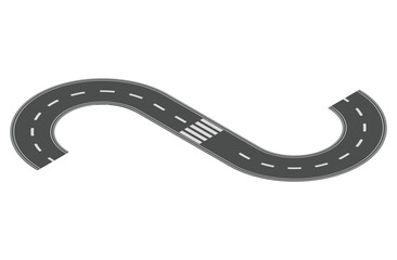 Isometric road element for highway city street map traffic creation. Asphalt part of road and route with curve