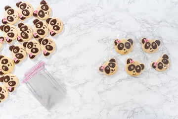 Obraz na płótnie Canvas Panda shaped shortbread cookies with chocolate icing