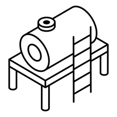 An outline isometric icon of fuel production 