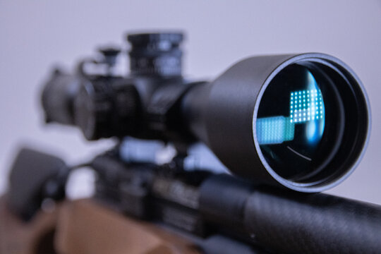Close up of rifle scope