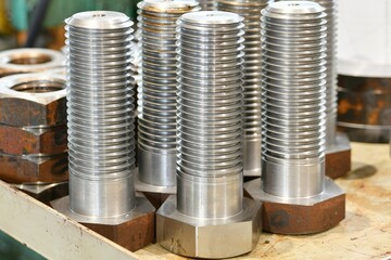 Large diameter bolts made on a lathe in stock.