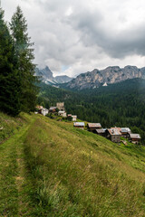 Fototapeta na wymiar Castello village bellow Passo Falzarego in the Dolomites