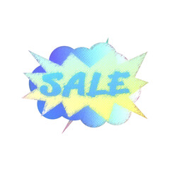 Abstract transparent iridescent grunge sale sticker element.