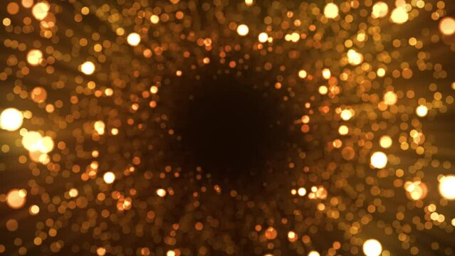 3D animation - Looped animated background of a tunnel made of flickering luminous particles on a dark background.