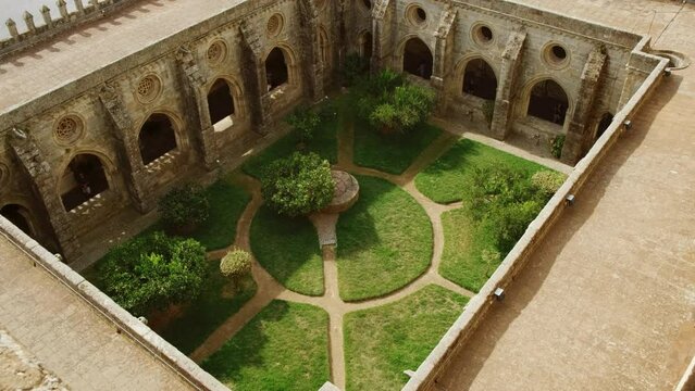 Wide view of the cloisters of the Cathedral of Evora, Portugal, one of the oldest and most important local monuments dating to 1746