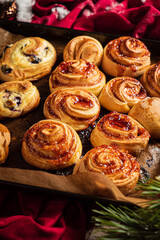 Christmas buns on the red background