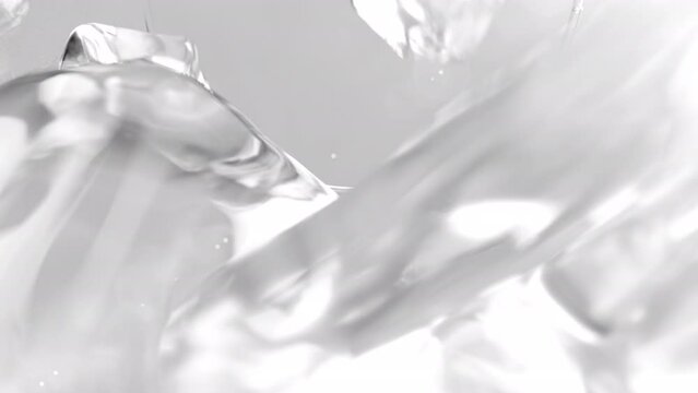 3D rendering animation ice drop into the glass with dynamic effect on white background.Close up camera view from bottom of glass.