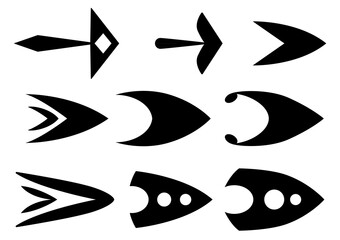 Arrows collection in black color on white background for web design, mobile apps, interface. Modern graphic direction signs, cursor icons. arrow different shapes in modern simple flat style