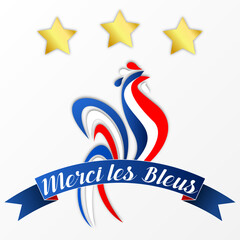 Fototapeta premium merci les bleus - trois étoiles dorées et coq tricolcore