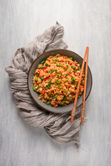 Fried Rice, with vegetables and egg, Chinese cuisine, homemade, no people,