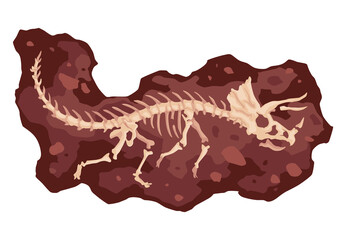 Dinosaur skeleton bone, fossil excavation of archeology isolated. Prehistoric reptile skeleton lying underground. Paleontological artifacts. Archaeological find