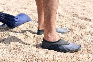 Man wearing water shoes
