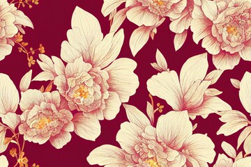 decorative peony composition pattern. repeat pattern for wallpaper, paper packaging, textile, curtains, duvet covers, print design. Generative AI