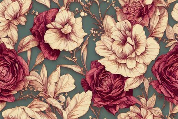romantic floral bouquet pattern. repeat pattern for wallpaper, paper packaging, textile, curtains, duvet covers, print design. Generative AI