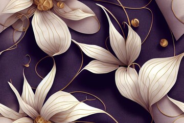 decorative jewelry orchid pattern. repeat pattern for wallpaper, paper packaging, textile, curtains, duvet covers, print design. Generative AI