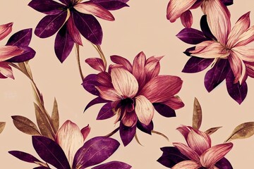 Obraz premium decorative orchid bouquet floral pattern. repeat pattern for wallpaper, paper packaging, textile, curtains, duvet covers, print design, wedding invitations. Generative AI