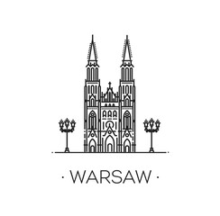 Landmark of Poland. Twin Towered Cathedral of Saint Michael the Archangel and Saint Florian the Martyr in the Praga District of Warsaw - obrazy, fototapety, plakaty