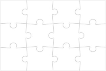 Fototapeta premium Puzzles grid blank template background. Jigsaw puzzle seamless pattern. Black contours on white. Elements connected together. Flat illustration. Thinking game