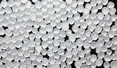 Close up picture of polypropylene granules, selective focus.