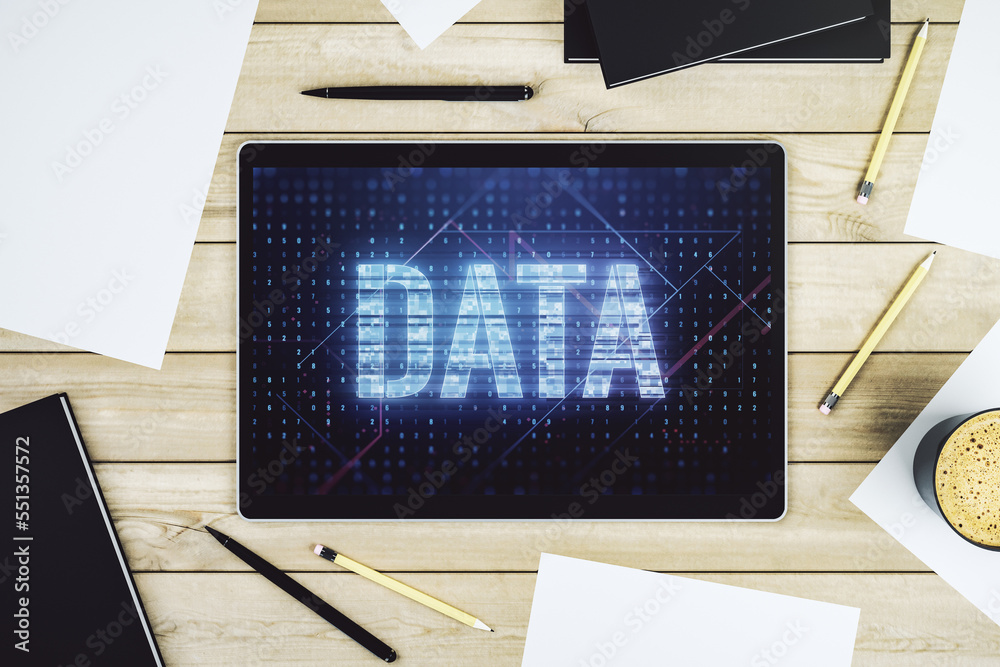 Leinwandbilder creative data word sign on modern digital tablet screen. top view. 3d rendering