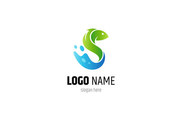 Fish logo letter S with a combination of water splashes in natural colors
