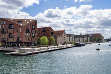 Copenhagen, Denmark - 2022: Authentic Danish Architecture buildings of Copenhagen Capital of Denmark.