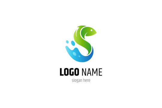 Fish logo letter S with a combination of water splashes in natural colors