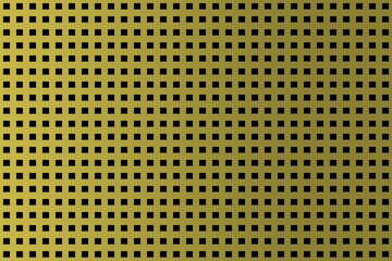 Simple brushed brass surface with geometric pattern and soft right-left light fade. Square grill, grid, screen, sheet metal design element for websites, print and other graphics.