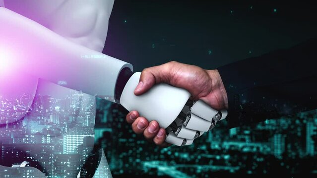 Futuristic robot artificial intelligence huminoid AI programming coding technology development and machine learning concept. Robotic bionic science research for future of human life. 3D rendering.