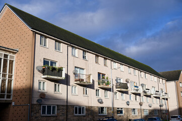 Fototapeta premium Council flats in poor housing estate with many social welfare issues in LInwood