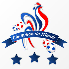 champion du monde - deux étoiles bleues et coq tricolcore